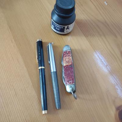 FOUNTAIN PENS, POCKET KNIFE, INK