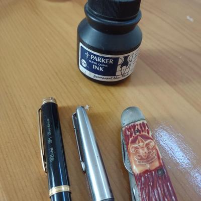 FOUNTAIN PENS, POCKET KNIFE, INK
