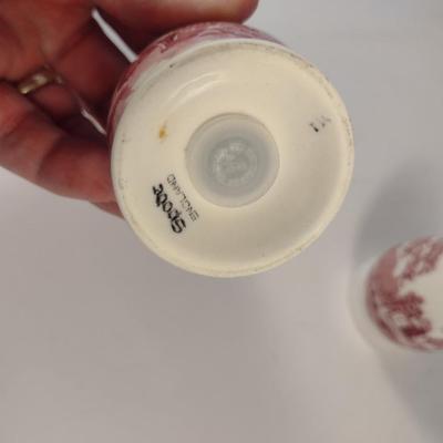 Sale Photo Thumbnail #1225: Spode England Porcelain Salt and Pepper Shaker Set- 'Pink Tower' Pattern