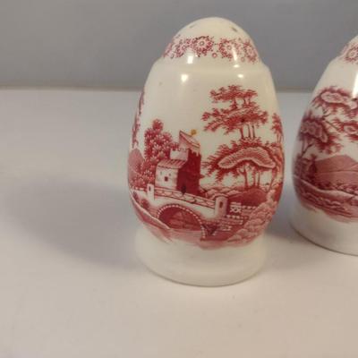 Sale Photo Thumbnail #1223: Spode England Porcelain Salt and Pepper Shaker Set- 'Pink Tower' Pattern