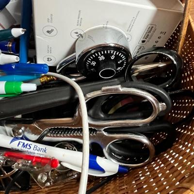 Lot 308 Basket of office supplies