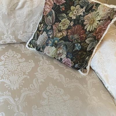 lot 411 White couch with tapestry pillows