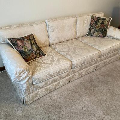 lot 411 White couch with tapestry pillows