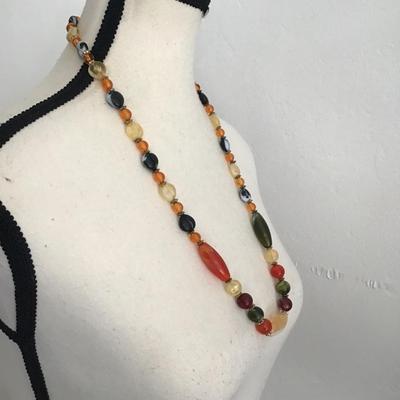 Sale Photo Thumbnail #88: Beautiful vintage, beggar bead necklace with polished natural stones. Please see attached photos.