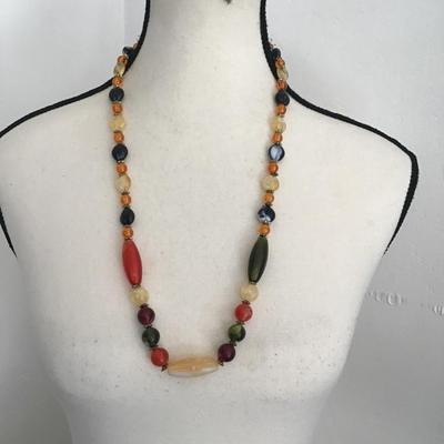 Sale Photo Thumbnail #87: Beautiful vintage, beggar bead necklace with polished natural stones. Please see attached photos.