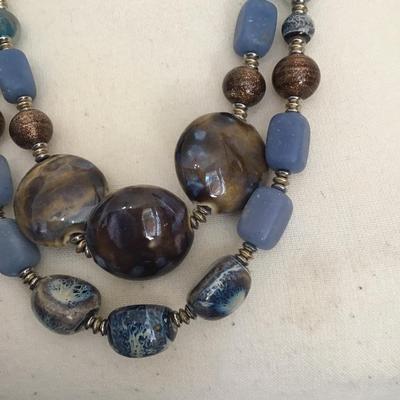 Sale Photo Thumbnail #123: Beautiful vintage, ceramic and polished earth stone necklace. Please see attached photos.