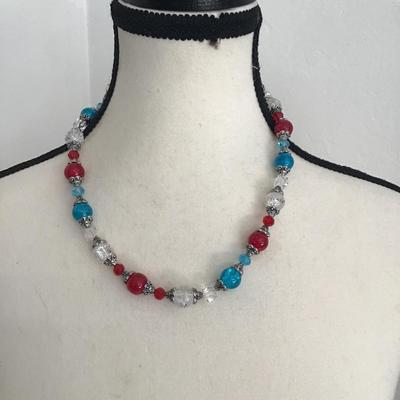 Sale Photo Thumbnail #128: Very nice red white and blue full beaded necklace. Please see attached photos.