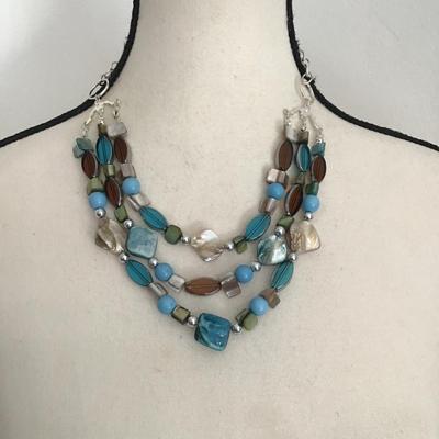 Sale Photo Thumbnail #160: Beautiful multistrand beaded necklace with dyed Abalone Shell and glass Beads . Please see attached photos.