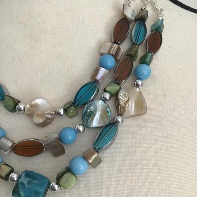 Sale Photo Thumbnail #163: Beautiful multistrand beaded necklace with dyed Abalone Shell and glass Beads . Please see attached photos.