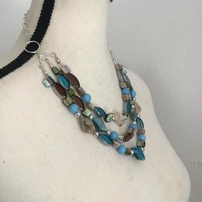 Sale Photo Thumbnail #161: Beautiful multistrand beaded necklace with dyed Abalone Shell and glass Beads . Please see attached photos.