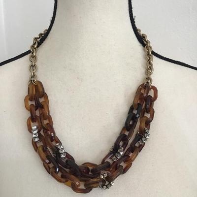 Sale Photo Thumbnail #212: Very nice jcrew tortoiseshell acrylic, chunky chain link necklace with rhinestone. Please see attached photos.