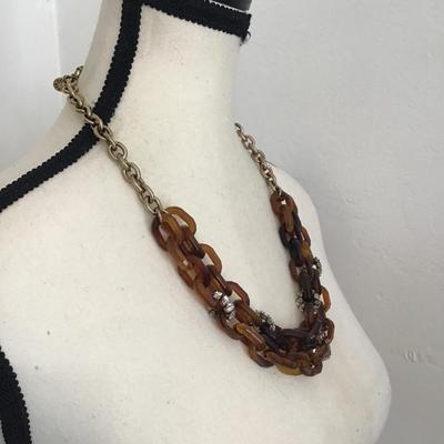 Sale Photo Thumbnail #213: Very nice jcrew tortoiseshell acrylic, chunky chain link necklace with rhinestone. Please see attached photos.