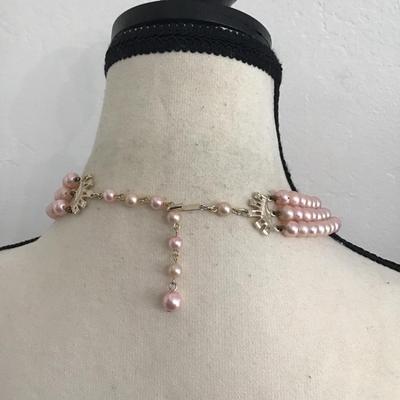 Sale Photo Thumbnail #261: Very beautiful, vintage, multi strand beaded necklace with pink pearlescent beads and aurora borealis crystals. Please see attached photos.