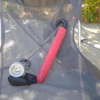 FOLDING ADJUSTABLE LOUNGER, LAMP AND UMBRELLA