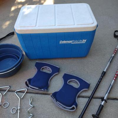 COOLER, ADJUSTABLE WALKING STICKS AND ITEMS FOR FIDO