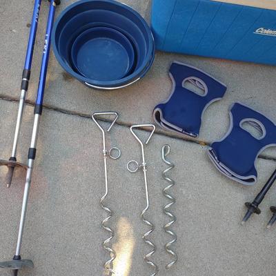 COOLER, ADJUSTABLE WALKING STICKS AND ITEMS FOR FIDO