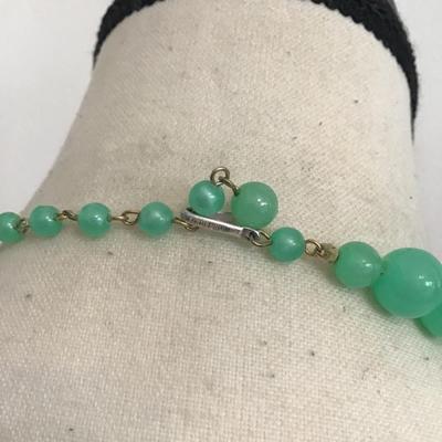 Sale Photo Thumbnail #121: Beautiful vintage jadeite colored beaded choker style necklace. Please see attached photos.