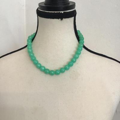 Sale Photo Thumbnail #118: Beautiful vintage jadeite colored beaded choker style necklace. Please see attached photos.
