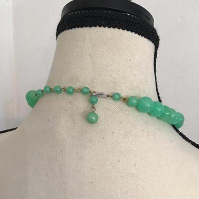Sale Photo Thumbnail #120: Beautiful vintage jadeite colored beaded choker style necklace. Please see attached photos.