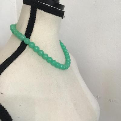Sale Photo Thumbnail #119: Beautiful vintage jadeite colored beaded choker style necklace. Please see attached photos.