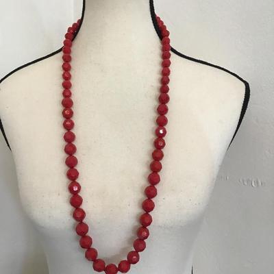 Sale Photo Thumbnail #122: Vintage red faceted beaded necklace. Please see attached photos.