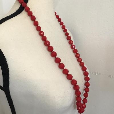 Sale Photo Thumbnail #123: Vintage red faceted beaded necklace. Please see attached photos.