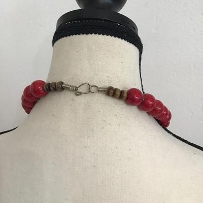 Sale Photo Thumbnail #144: Beautiful vintage, red beaded statement necklace. Please see attached photos.