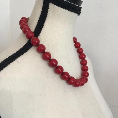 Sale Photo Thumbnail #143: Beautiful vintage, red beaded statement necklace. Please see attached photos.