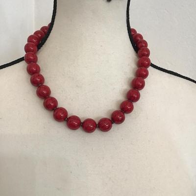 Sale Photo Thumbnail #142: Beautiful vintage, red beaded statement necklace. Please see attached photos.