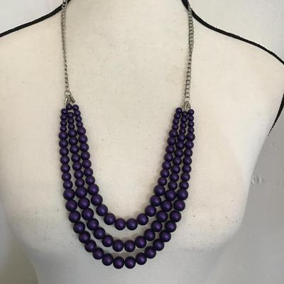 Sale Photo Thumbnail #150: Beautiful, multi strand, dark purple glass beaded necklace. Please see attached photos.