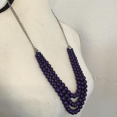 Sale Photo Thumbnail #151: Beautiful, multi strand, dark purple glass beaded necklace. Please see attached photos.