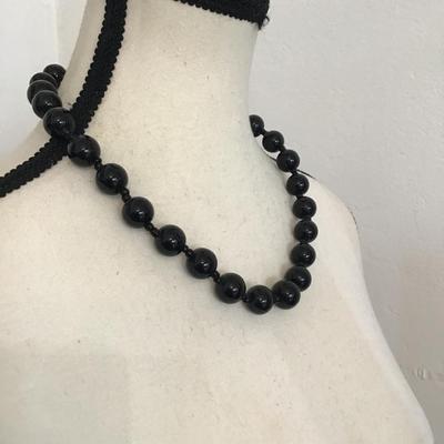 Sale Photo Thumbnail #156: Beautiful vintage, large black glass beaded choker. Please see attached photos.