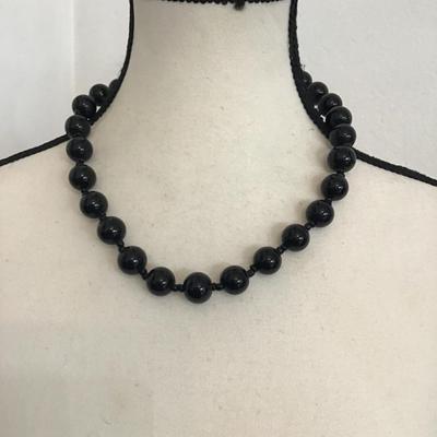 Sale Photo Thumbnail #155: Beautiful vintage, large black glass beaded choker. Please see attached photos.