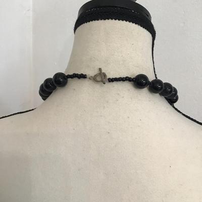 Sale Photo Thumbnail #157: Beautiful vintage, large black glass beaded choker. Please see attached photos.
