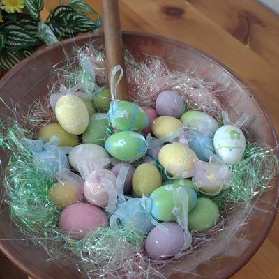 EASTER EGGS IN A LARGE CLAY BOWL