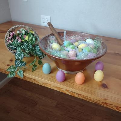 EASTER EGGS IN A LARGE CLAY BOWL