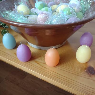 EASTER EGGS IN A LARGE CLAY BOWL