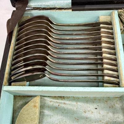 Sale Photo Thumbnail #116: Set includes 12 teaspoons, 12 forks and 11 soup spoons.  Teasons have the “18” mark , means that 12 items were plated with 18g of silver. Forks and soup spoons are marked “84”, means 12 items were plated using 84g of silver.  In original lidded bo