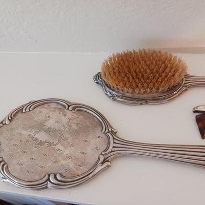 STERLING SILVER BRUSH, COMB AND MIRROR VANITY SET