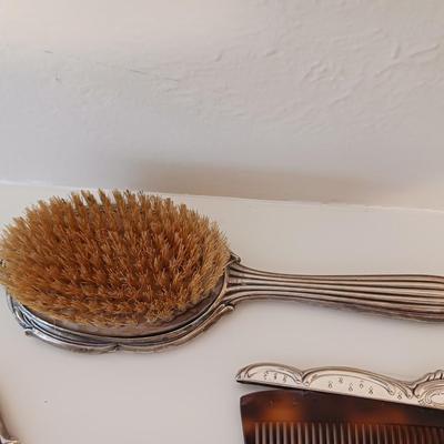 STERLING SILVER BRUSH, COMB AND MIRROR VANITY SET