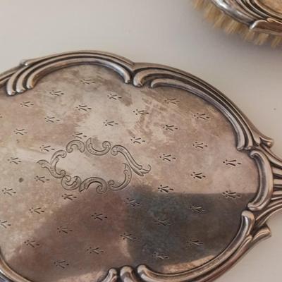 STERLING SILVER BRUSH, COMB AND MIRROR VANITY SET
