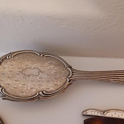 STERLING SILVER BRUSH, COMB AND MIRROR VANITY SET