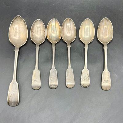 Sale Photo Thumbnail #458: 5 teaspoons and 1 soup spoon. See photos for details and manufacturer marks.