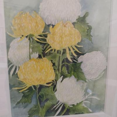 Sale Photo Thumbnail #1244: 'Mums' Original Framed Watercolor by Nationally Recognized Artist Susan Anderson.  Item is framed under plexiglass.