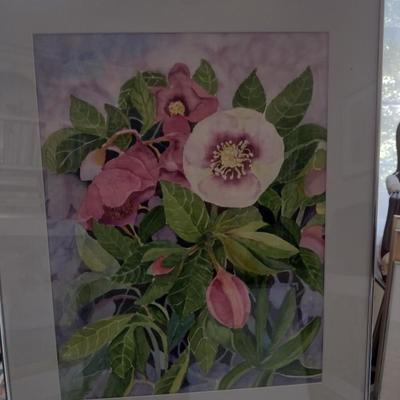 Sale Photo Thumbnail #1251: 'Lenten Rose' Original Framed Watercolor by Nationally Recognized Artist Susan Anderson.  Item is framed under plexiglass.