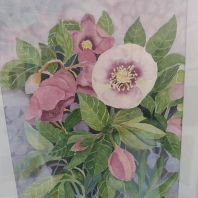 Sale Photo Thumbnail #1252: 'Lenten Rose' Original Framed Watercolor by Nationally Recognized Artist Susan Anderson.  Item is framed under plexiglass.