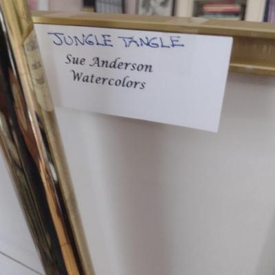 Sale Photo Thumbnail #1267: 'Jungle Tangle' Original Framed Watercolor by Nationally Recognized Artist Susan Anderson.  Item is framed under plexiglass.