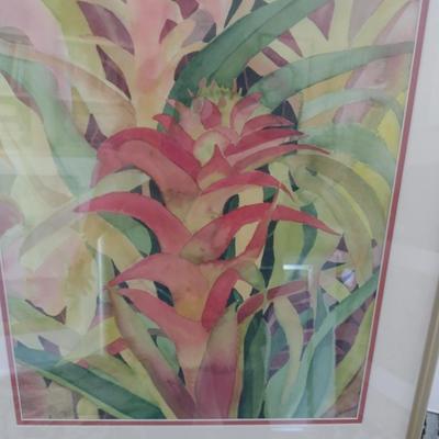 Sale Photo Thumbnail #1262: 'Jungle Tangle' Original Framed Watercolor by Nationally Recognized Artist Susan Anderson.  Item is framed under plexiglass.
