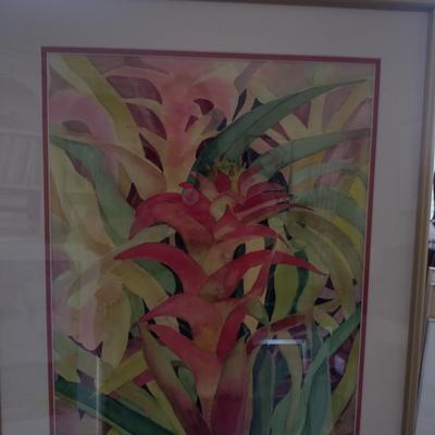 Sale Photo Thumbnail #1259: 'Jungle Tangle' Original Framed Watercolor by Nationally Recognized Artist Susan Anderson.  Item is framed under plexiglass.