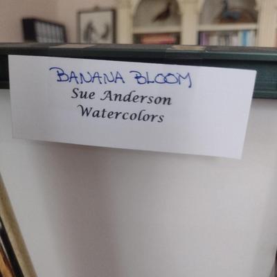 Sale Photo Thumbnail #1276: 'Banana Bloom' Original Framed Watercolor by Nationally Recognized Artist Susan Anderson.  Item is framed under plexiglass.